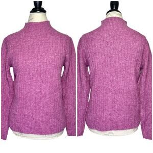 Uniqlo | Women | Purple Wide Ribbed Wool Blend Mock Neck Sweater | Large